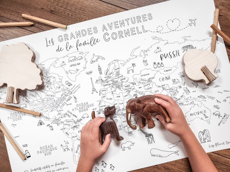 Carte du monde en français pour enfant à colorier mappemonde imprimable image 4