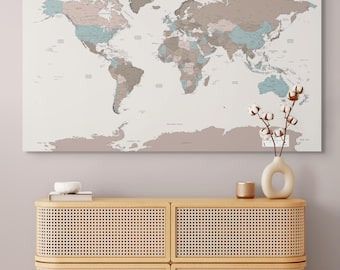 Printable World Map for Kids Coastal Neutral Gender Neutral Educational Map Decor Boy Bedroom Kid Room Wall Art