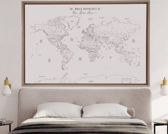 Push Pin Travel Map Oversized Wall Art Minimalist Personalized Modern Map Pin Board Black White Farewell Gift for Women Boss Retirement