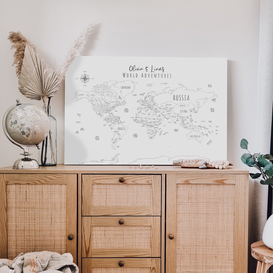 Custom Push Pin World Map Travel Wall Art Hand-drawn - Etsy Canada