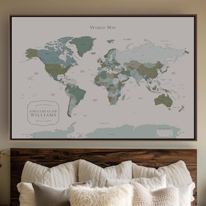 Push Pin Travel Map Oversize World Map Pin Board Living Room Modern Farmhouse Home Decor Push Pin Map Minimalist Sage Green Custom Gift