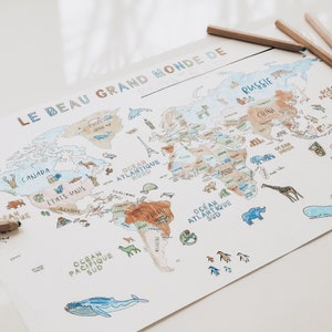 Carte du monde en français pour enfant à colorier mappemonde imprimable image 6