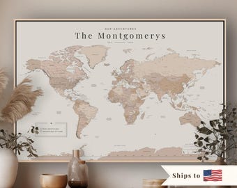 Push Pin Travel World Map Pin Board Push Pin Custom Modern Farmhouse Minimalist Beige Blush Oversize Wall Map Personalized Tracker USA