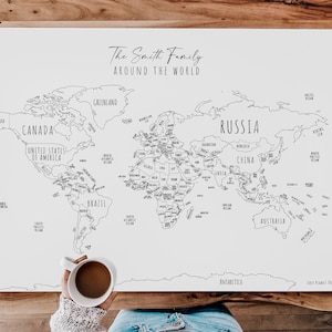 World map wall art Customized Push Pin Hand Drawn Modern Travel Map