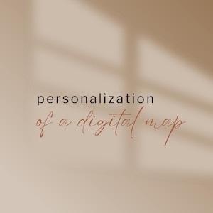 Peut inclure: Un design graphique présentant le texte noir sans empattement personalization et le texte en écriture cursive couleur cuivre of a digital map centré sur un fond beige clair uni avec des ombres douces et floues projetées sur la surface.