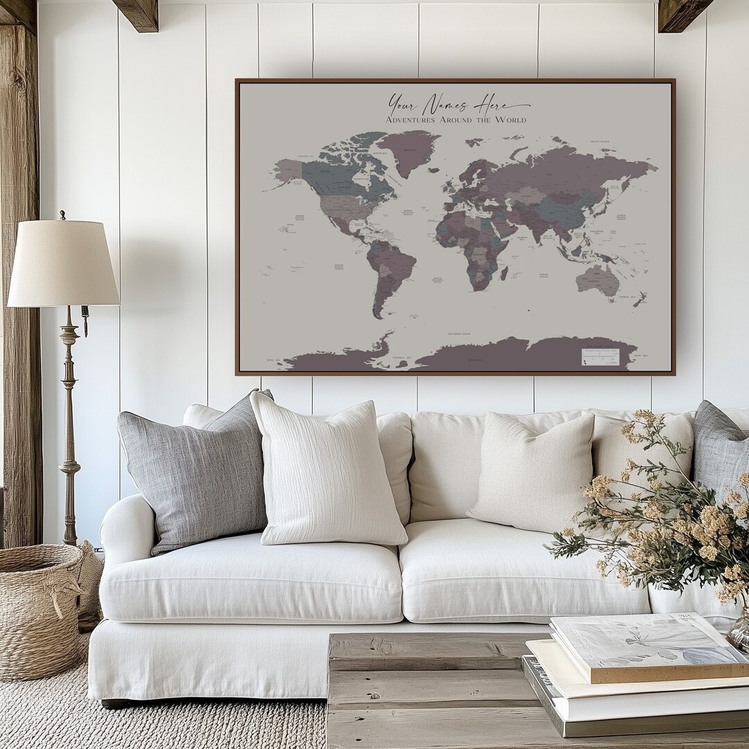 World Map Wall Art Custom Push Pin Modern Travel Detailed Map Extra ...