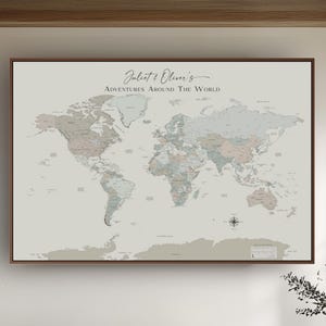 Custom World Map Push Pin Extra Large Detailed Pin Board World Map Wall Art Sage Green Gray Blue National Geographic