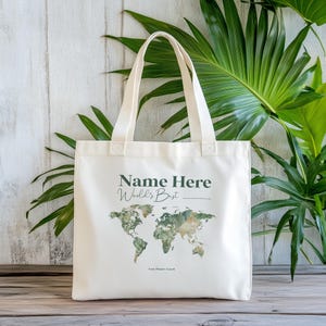 Mother Personalized Gift Cotton Canvas Tote Bag Custom Gift Mom Thank You Custom Gifts Island Luxe World Map in French and English