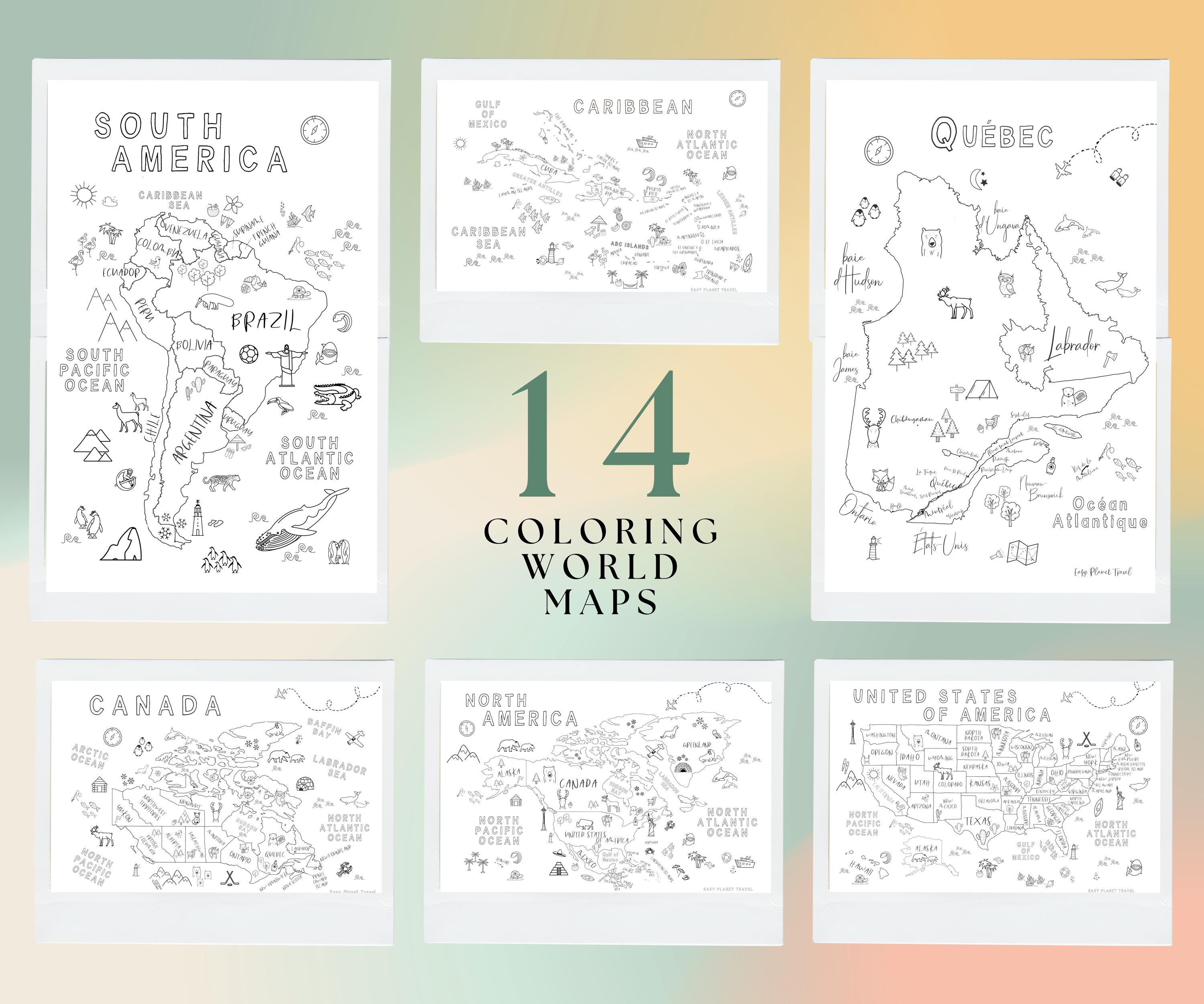 14 Coloring World Maps for Kids Printables Educational Homeschool ...