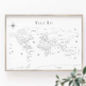Large printable coloring page world map for adults and kids minimalist world map