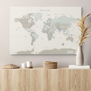 Printable Detailed World Map Blue Sage Green for Home Office Decor To Color Push Pins World Map National Geographic