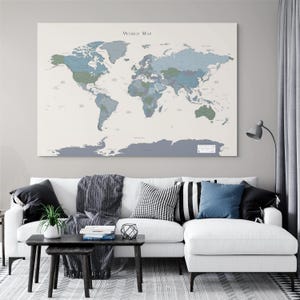 Printable Detailed World Map Blue Green Purple for Home Office Decor Bedroom Map Push Pin Wall Art Living Room Wall Art To Color Push Pins