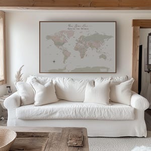 Custom World Map Push Pin Extra Large Detailed Map Sage Green Beige Taupe Classic National Geographic Carte du monde Mappemonde