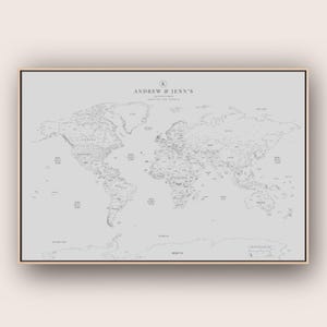 Push Pin Travel Map Large Wall Art Minimalist Personalized Modern Map Pin Board Black and White Line Art Adult Coloring World Map 24x36"