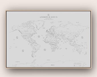 Push Pin Travel Map Large Wall Art Minimalist Personalized Modern Map Pin Board Black and White Line Art Adult Coloring World Map 24x36"