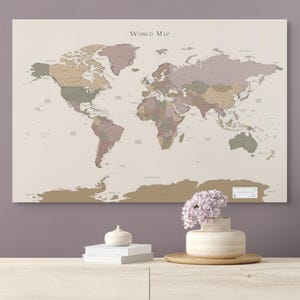 Printable Detailed World Map Green Beige Rose for Home Office Decor Bedroom Map Push Pin Wall Art Living Room Wall Art To Color Push Pins