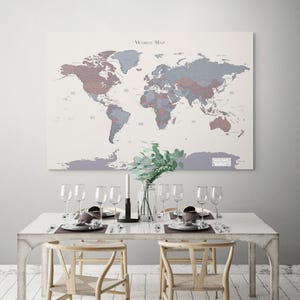 Printable Detailed World Map Berry Purple for Home Office Decor Bedroom Map Push Pin Wall Art Living Room Wall Art To Color Push Pins