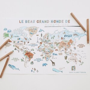 Carte du monde en français pour enfant à colorier mappemonde imprimable image 7