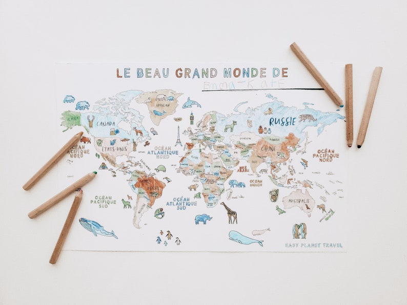 Carte du monde en français pour enfant à colorier mappemonde imprimable image 7