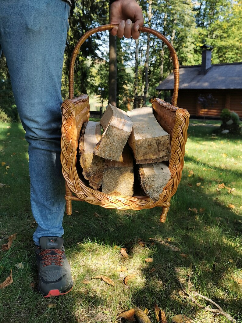 Large Wicker Firewood Holder Rattan Firewood Basket Firewood Etsy