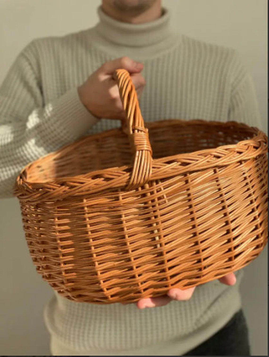 Large Rattan Picnic Basket Wicker Picnic Basket Etsy