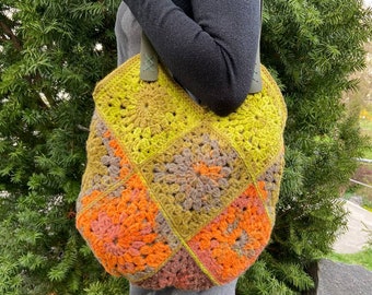 Crochet colorful circle granny square shoulder bag, Large boho bag, Retro chic festival bag, Large tote bag, Hippie bag, Summer bag, Ready