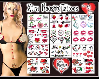 Extra Naughty Temporary Tattoos, Include over 75 Tattoos, Dirty Bachelorette Party Tattoos, Lips / Cherries / Angel Tattoos