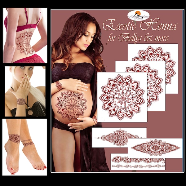 Henna Tattoo Belly Package, Includes Bracelets, Henna Pregnancy Photoshoot, Lower Back Henna, Gender Reveal Tattoos