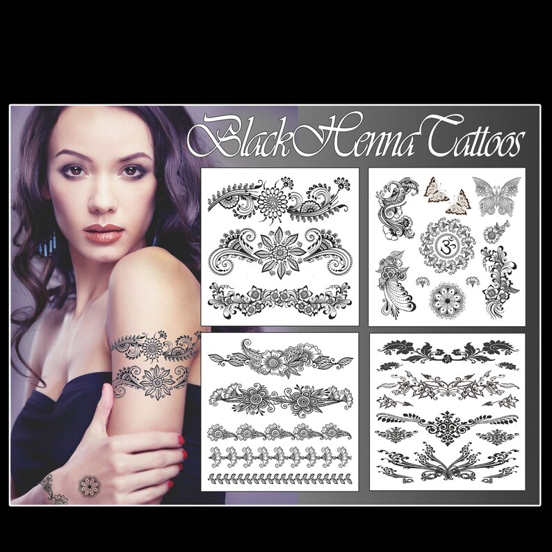 Black Henna Tattoo Package, Henna Body Art, Temporary Henna Tattoos