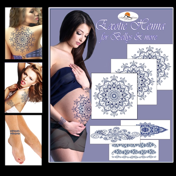 Henna Tattoo Belly Package, Includes Bracelets & Anklets, Henna Pregnancy Photoshoot, Lower Back Henna, Gender Reveal Tattoos