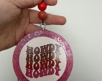 Coconut Scented Car Freshie: Howdy Design, Glittery Pink Trim