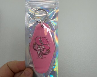 Pink Hotel Keychain: Cactus Design, Holographic Packaging