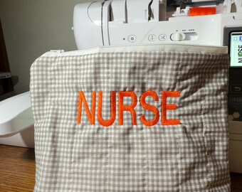 Customizable Nurse Cosmetic Bag, Embroidered Gingham Pouch