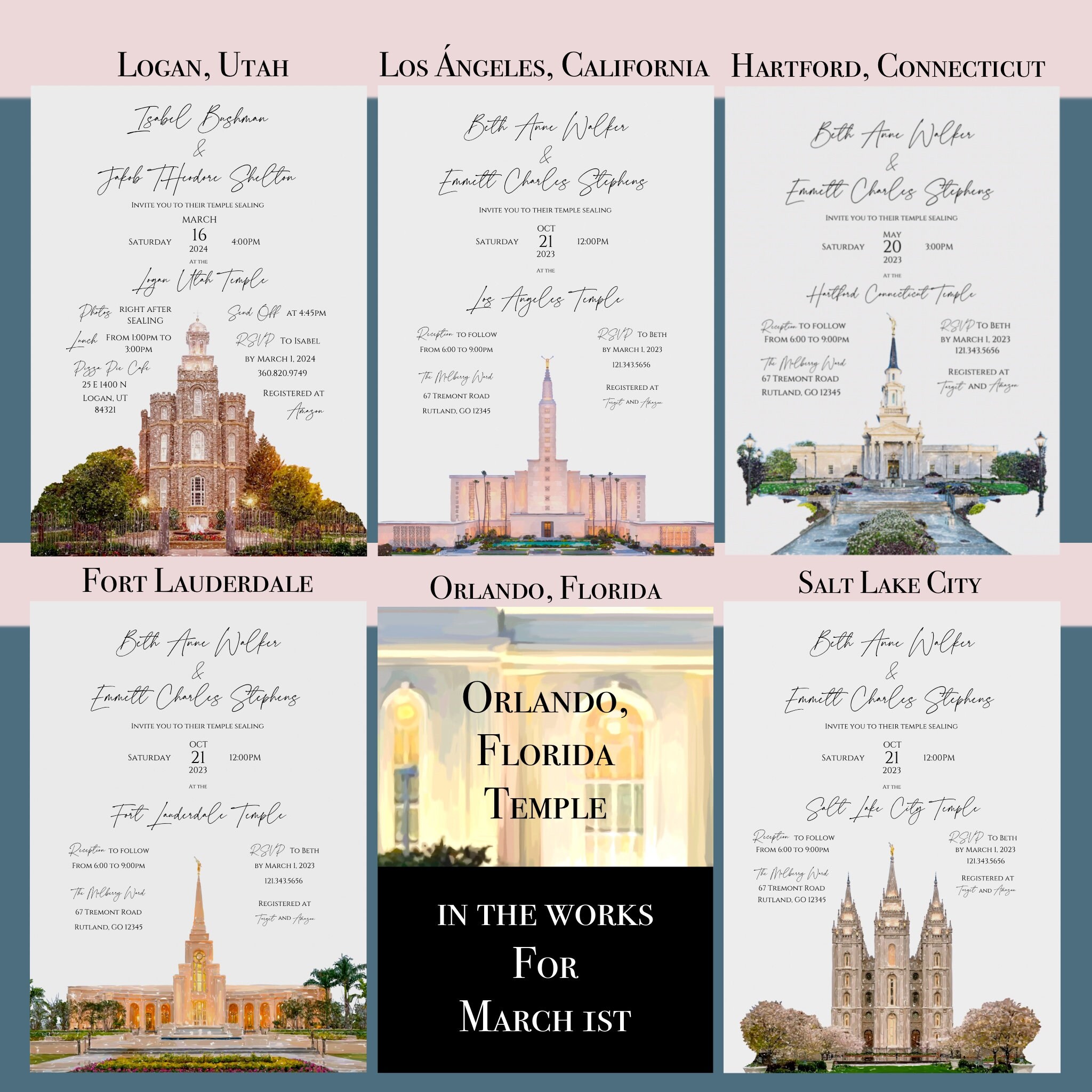 Temple Sealing Invitations, LDS Wedding Invitations, FREE SHIPPING, 6