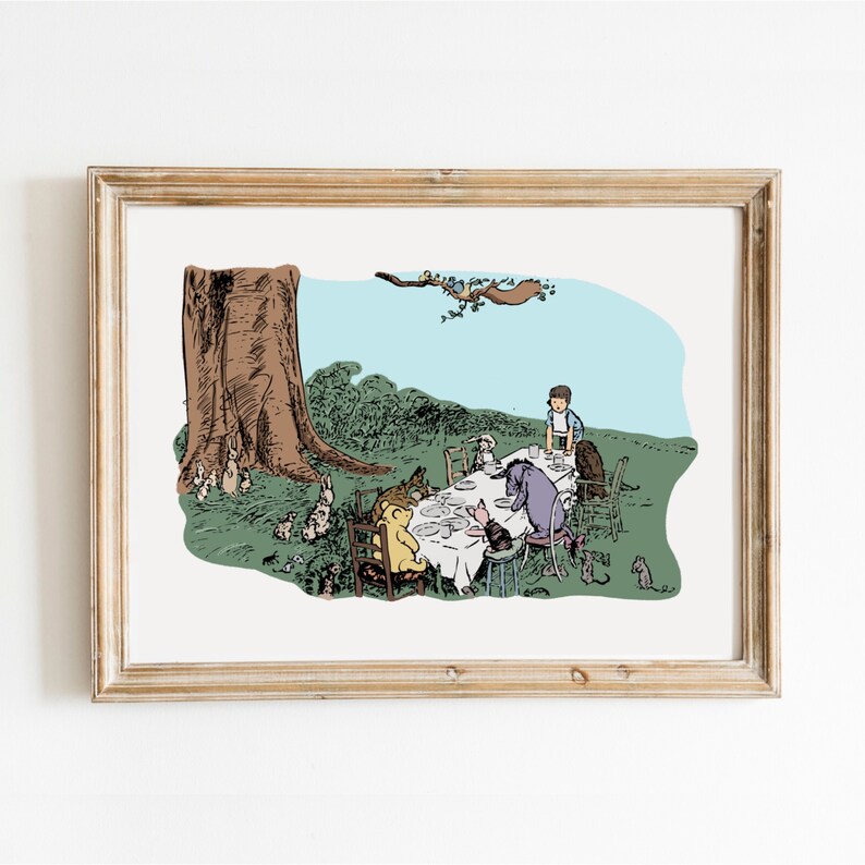 Printable Winnie the Pooh Print and PNG, AA Milne Illustration, Ink