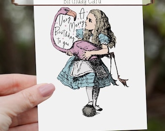 Alice in Wonderland Birthday Card: Flamingo Croquet