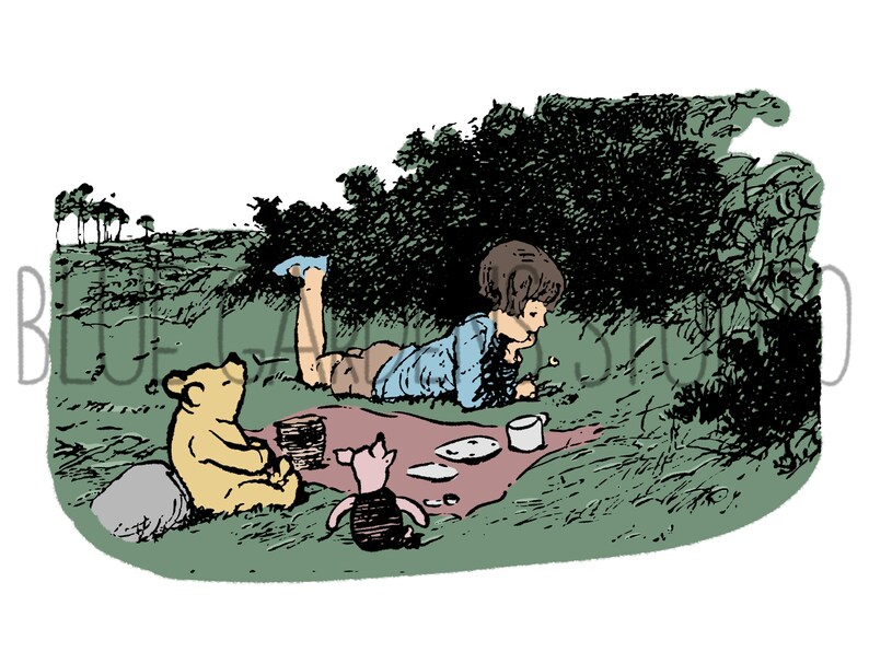Printable Winnie the Pooh Print and PNG, AA Milne Illustration, Ink