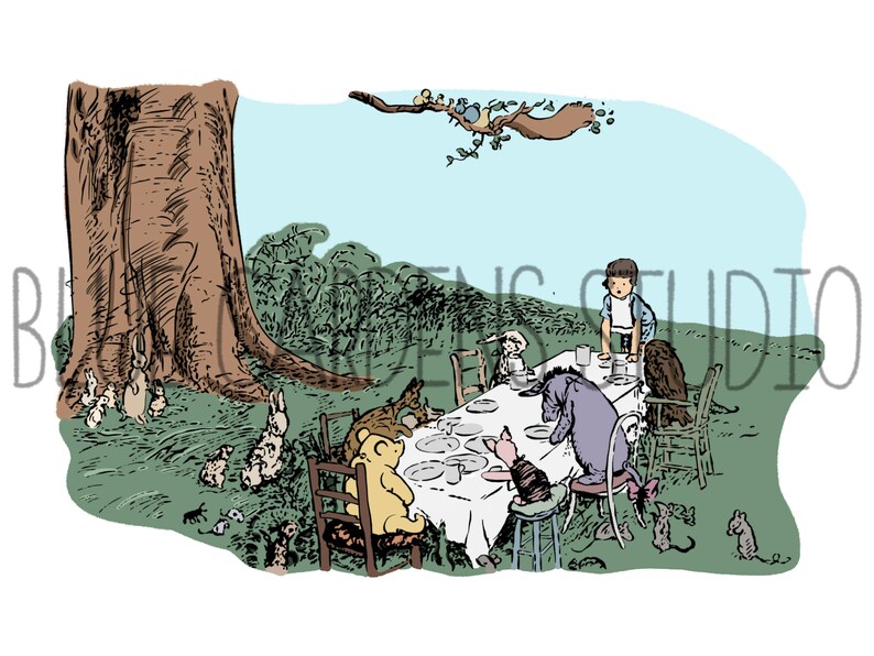 Printable Winnie the Pooh Print and PNG, AA Milne Illustration, Ink