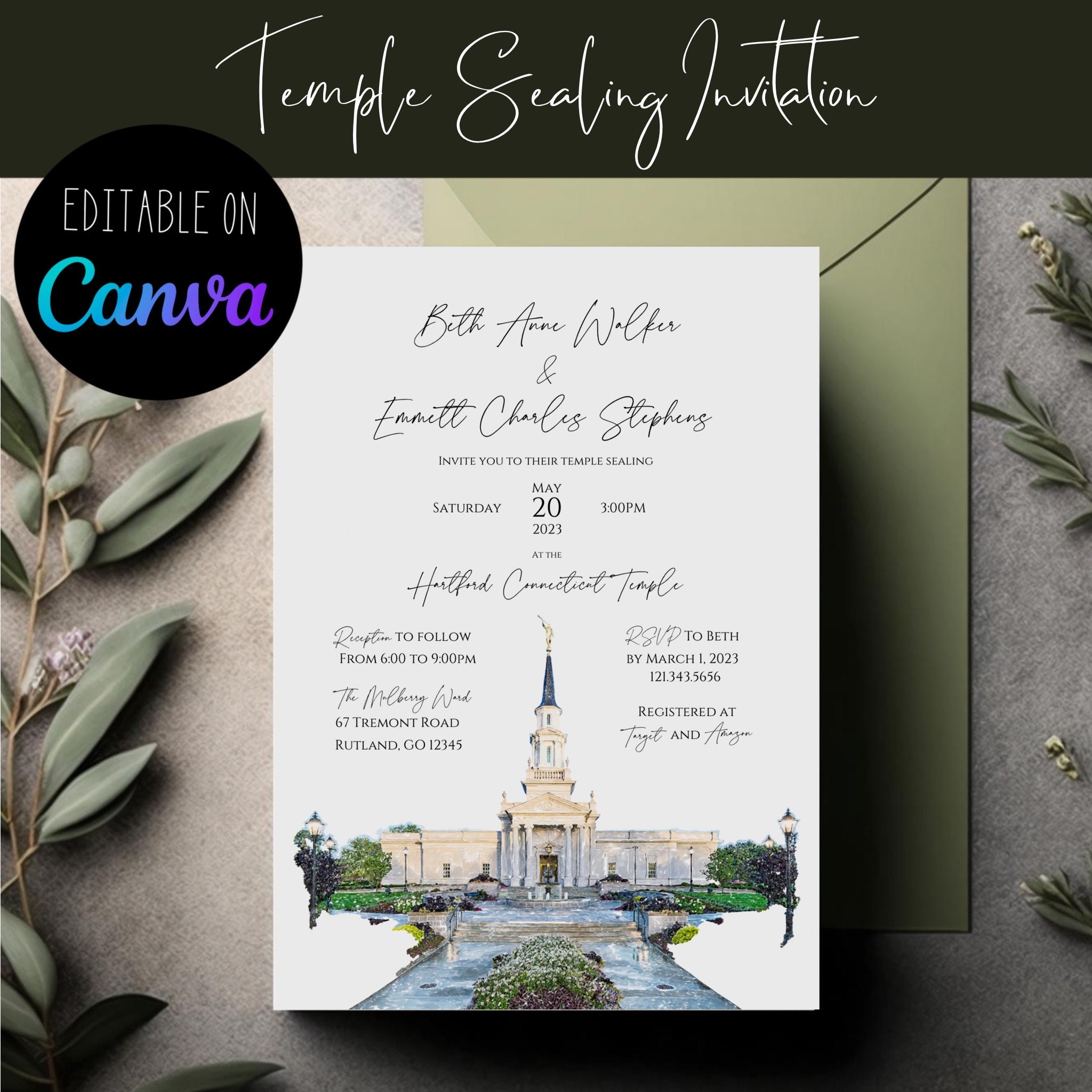 Editable Temple Sealing Invitation Template, Hartford Connecticut