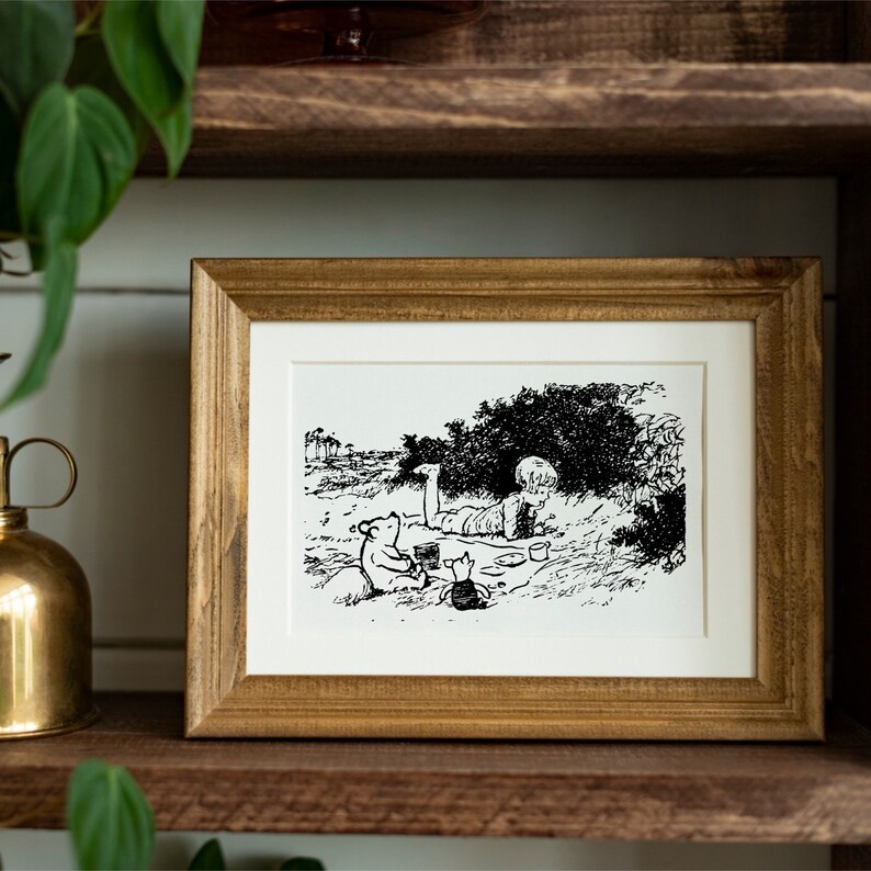 Printable Winnie the Pooh Print and PNG, AA Milne Illustration, Ink