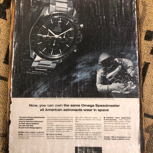 OMEGA Vintage 1969 Advertisement Speedmaster 321 861 Professional Moon Watch8 X 10 Distressed watch art ad   gift for him watch collector