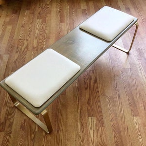 AM20 Modern Platform Bench stained maple with solid brass legs upholstery  Free Shipping