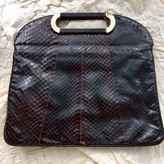 Snakeskin and leather handbag / Vintage snakeskin