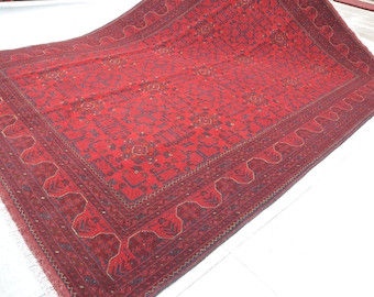 Custom Size Large Afghan Rug, Hand-knotted Soft Wool rug, Turkoman Bukhara Rug, Oriental Khamyab rug, Living room rug, 9x12 Afghan Area Rug
