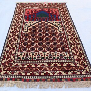 3x4&#39;7 Ft Semi Antique Afghan Prayer Rug/ Tribal Decor Nomadic Old Carpet, Oriental Armenian Decor Vintage Muslim Prayer rug, Afghan rug 3x5