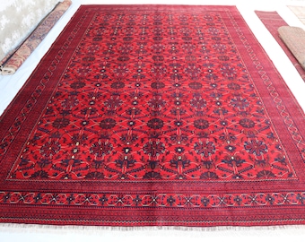 12x17 Large Afghan Handmade Bokhara Rug/ Interior Home Decor, Oriental Turkmen Carpet/ Handmade Wool Rug/ Bedroom Living Room Rug/ Farmhouse