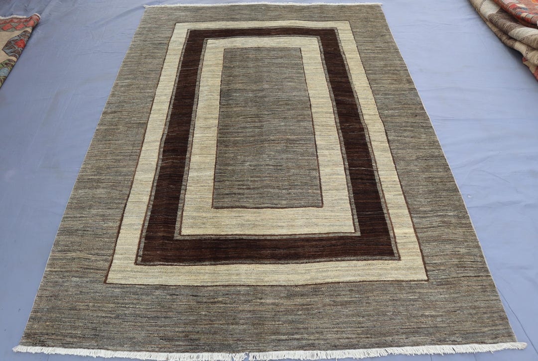 Afghan Gabbeh Rug 5'6x7'8 Ft Turkmen Hand Knotted Wool Veg Dye Rug ...