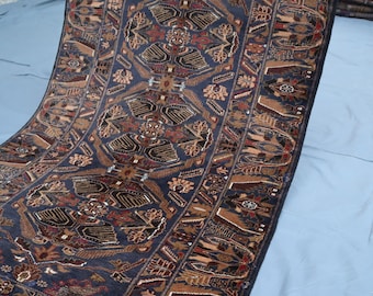 3'9x6'5 ft Antique Balochi Area Rug, Afghan Handmade Low Pile Wool Rug, Nomadic Oriental Turkmen Tribal Rug, Hand Knotted Rug, Bedroom Rug