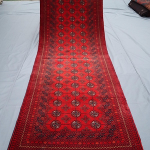Bokhara Runner Rug 3&#39;4x9&#39;7 ft Afghan Hand knotted Natural Veg Dyes Wool Rug, Geometric Authentic, Handmade Afghan Rug, Hallway Runner Carpet