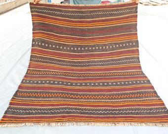 Tappeto Kilim afgano vintage, tappeto Kelim afgano Sumak fatto a mano da 4'5x5'2 piedi, tappeto Kelim a tessitura piatta, tappeto Teppich Tepis, tappeto Yamood Kilim, tappeto per bambini 5x5